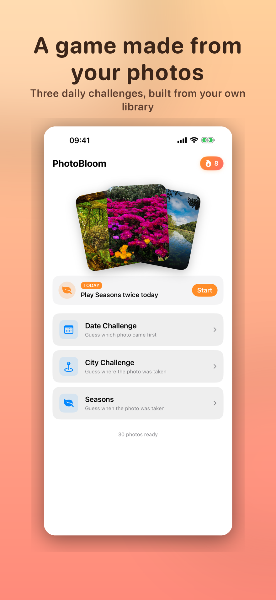 PhotoBloom home screen